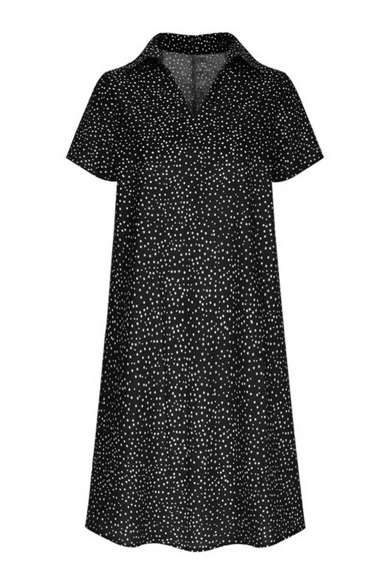 CWTDSS0060_LOOSE V-NECK PRINTED POLKA DOT SHIRT DRESS