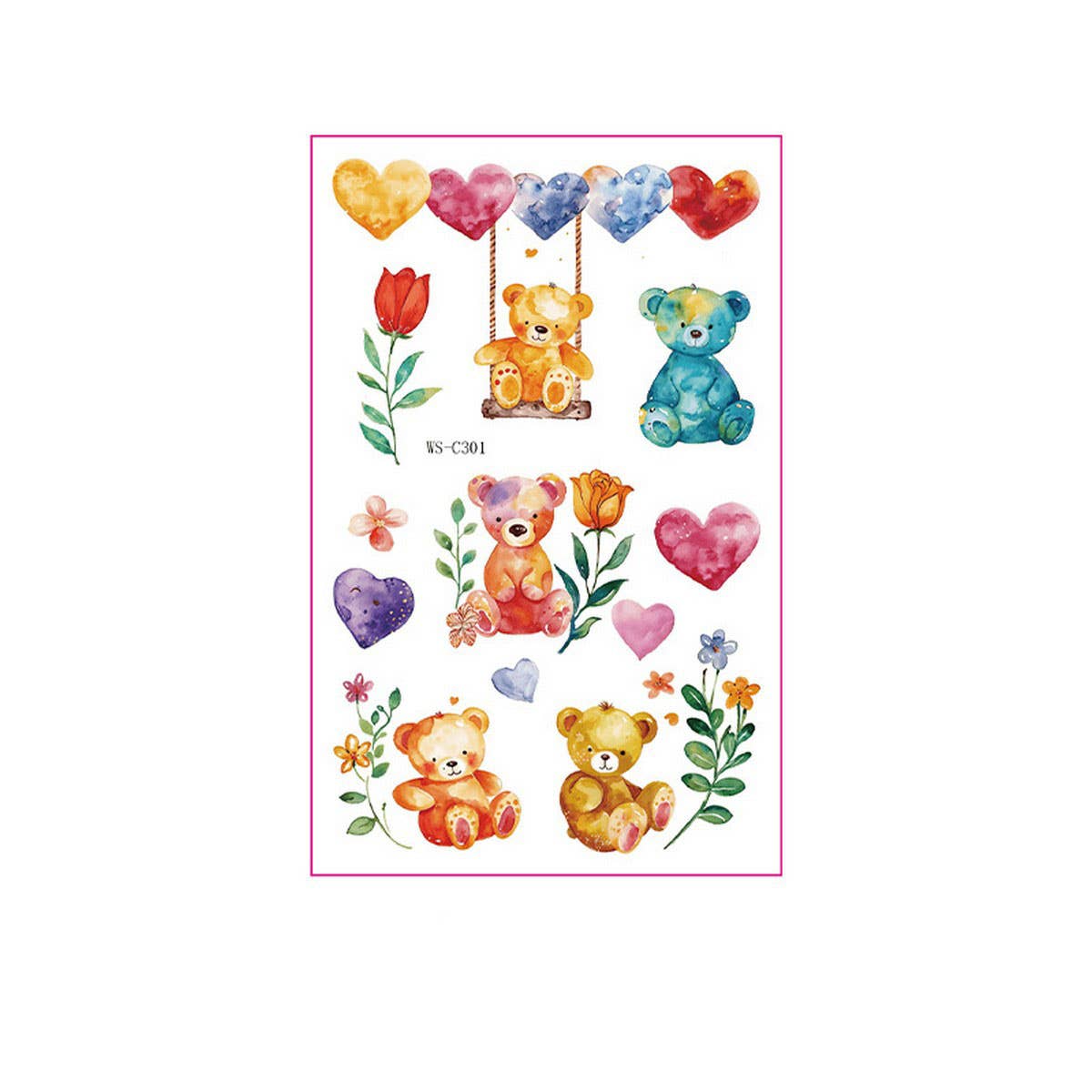 Kids Glitter Tattoo Stickers Bear Butterfly Stars