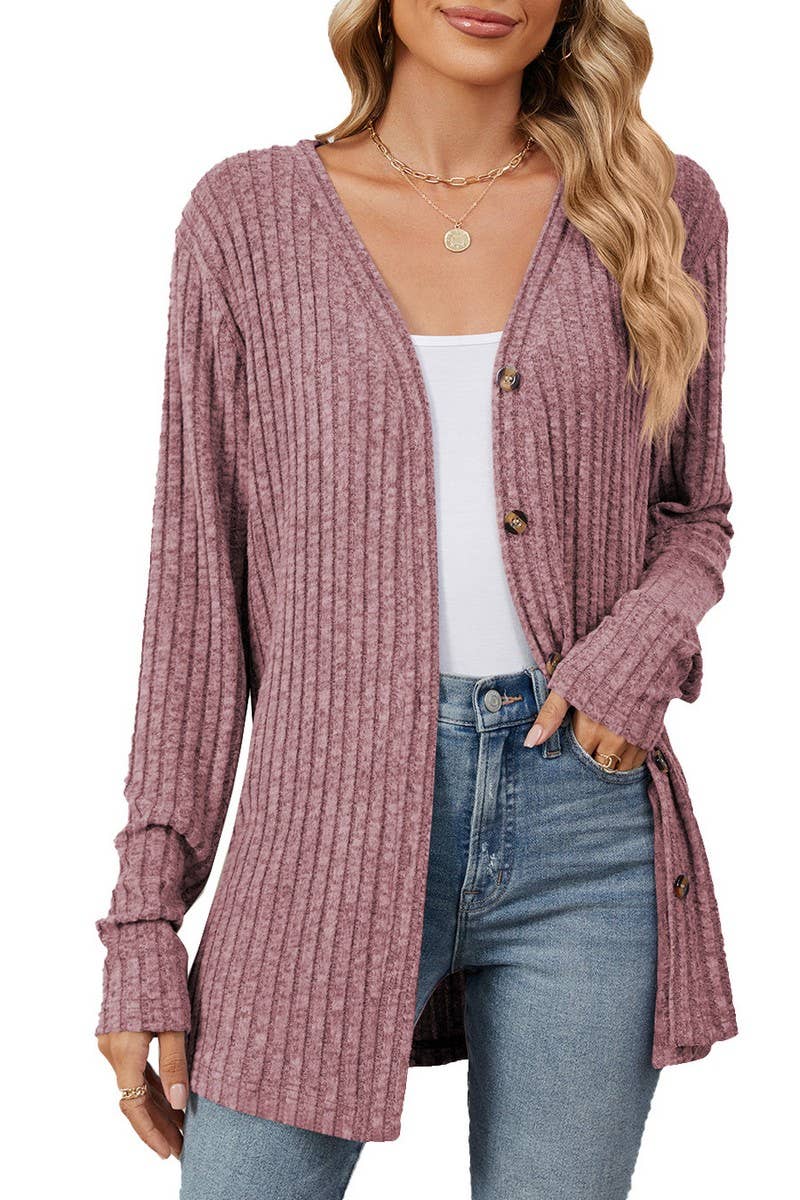 CWOCAL2269_AUTUMN AND WINTER BUTTON KNIT CARDIGAN