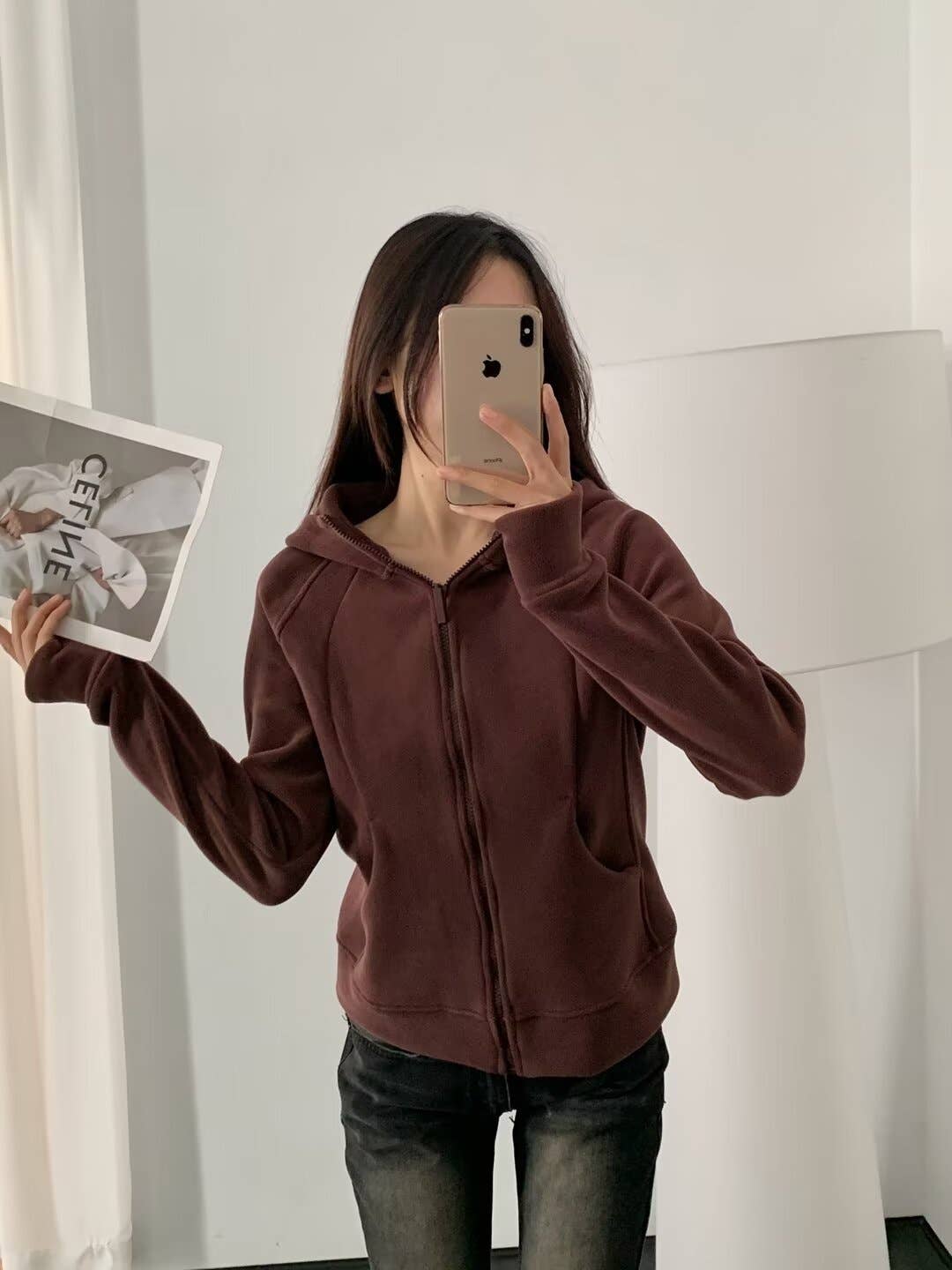 Double-sided fleece thickened warm hooded jacket