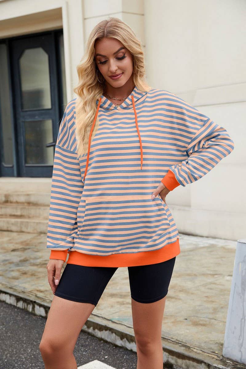 CWOHOL1112_STRIPED LOOSE HOODED CONTRAST COLOR SWEATSHIRT