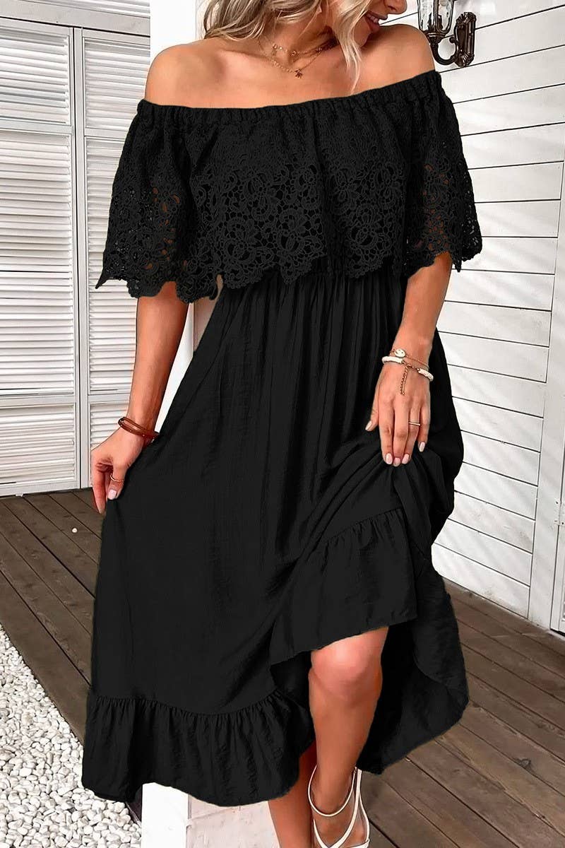 CWDMD00960_TEMPERAMENT COMMUTING LACE PATCHWORK DRESS