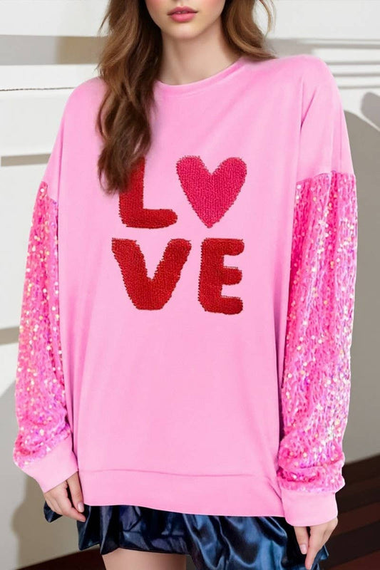 CWTBLL01241_VALENTINE SEQUIN SLEEVE LONG SLEEVE SWEATSHIRT