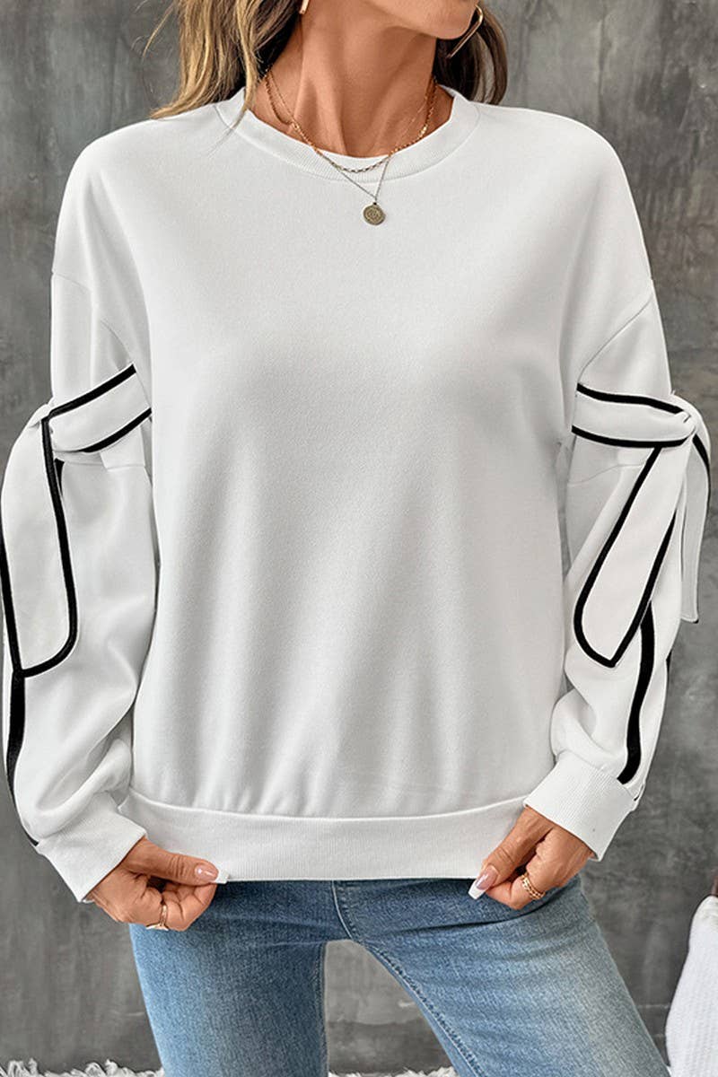CWTBLL00768_COLORBLOCK BOW DETAIL CREWNECK SWEATSHIRT