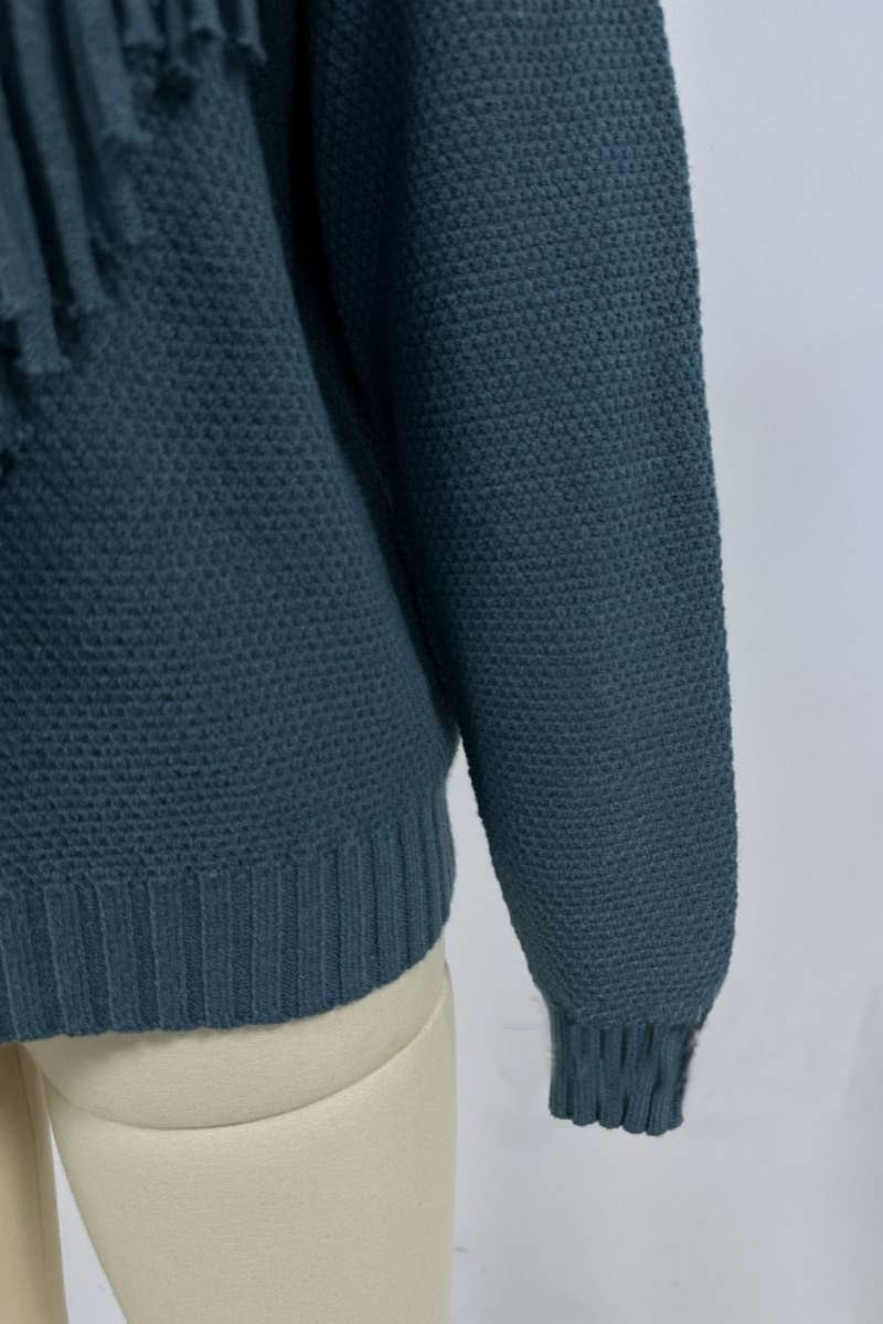 CWOSWL604 Turtle neck Fringe Tassel Pullover Sweater