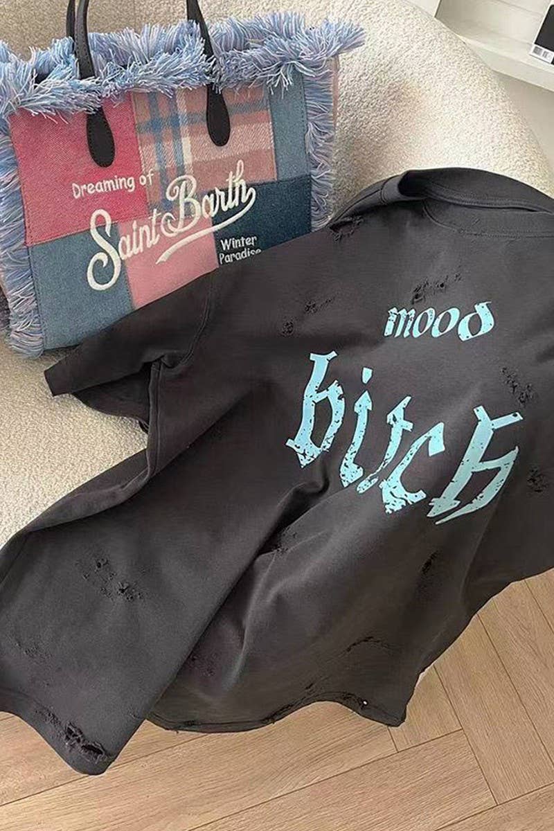 CWTTS1275_DISTRESSED LETTER PRINT SHORT-SLEEVED T-SHIRT