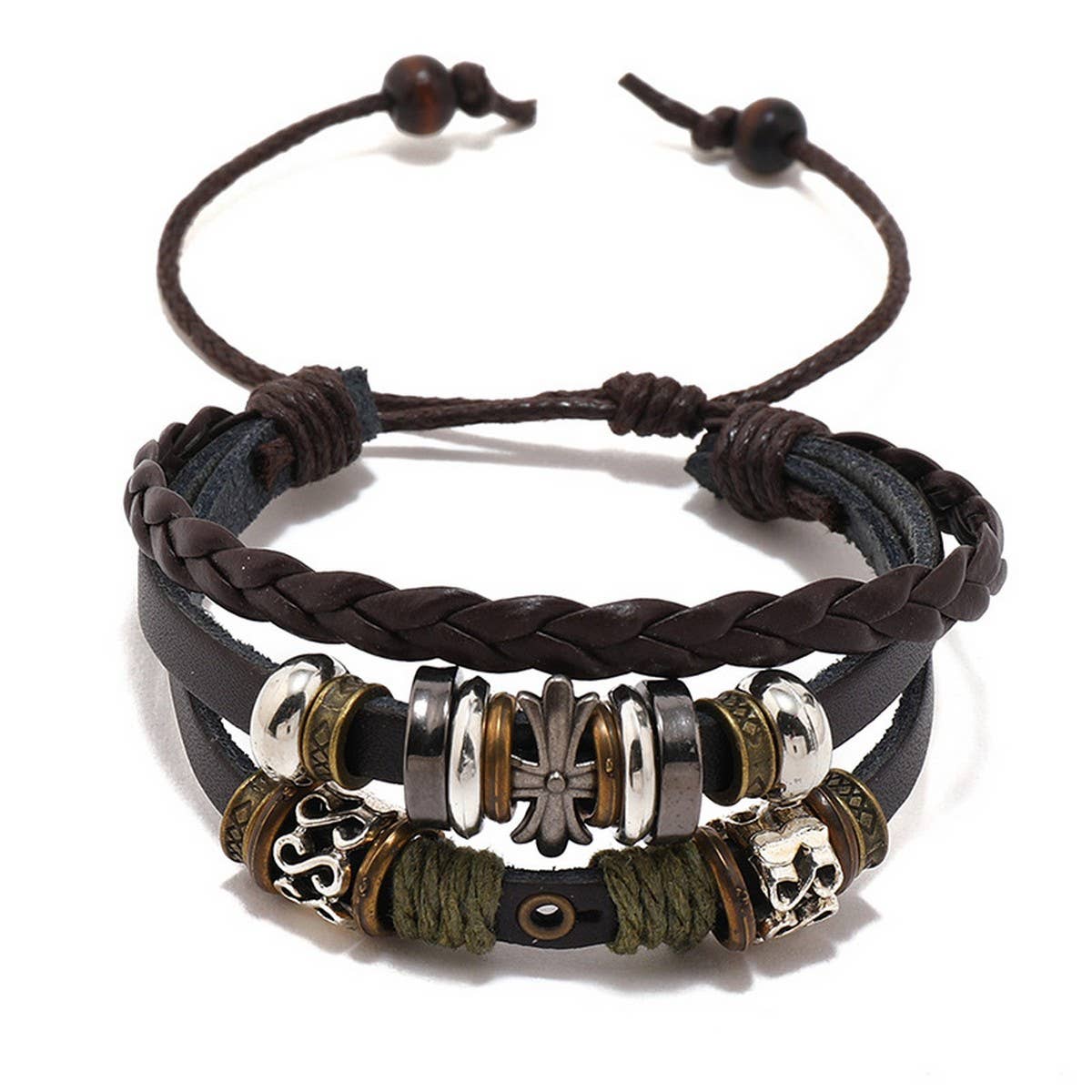 PERSONALIZED BEADED STAR LEATHER BRACELET_CWMM4455