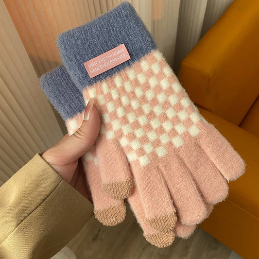 Fashion Plaid Gloves ??Thick Warm Touchscreen_CWAG0187