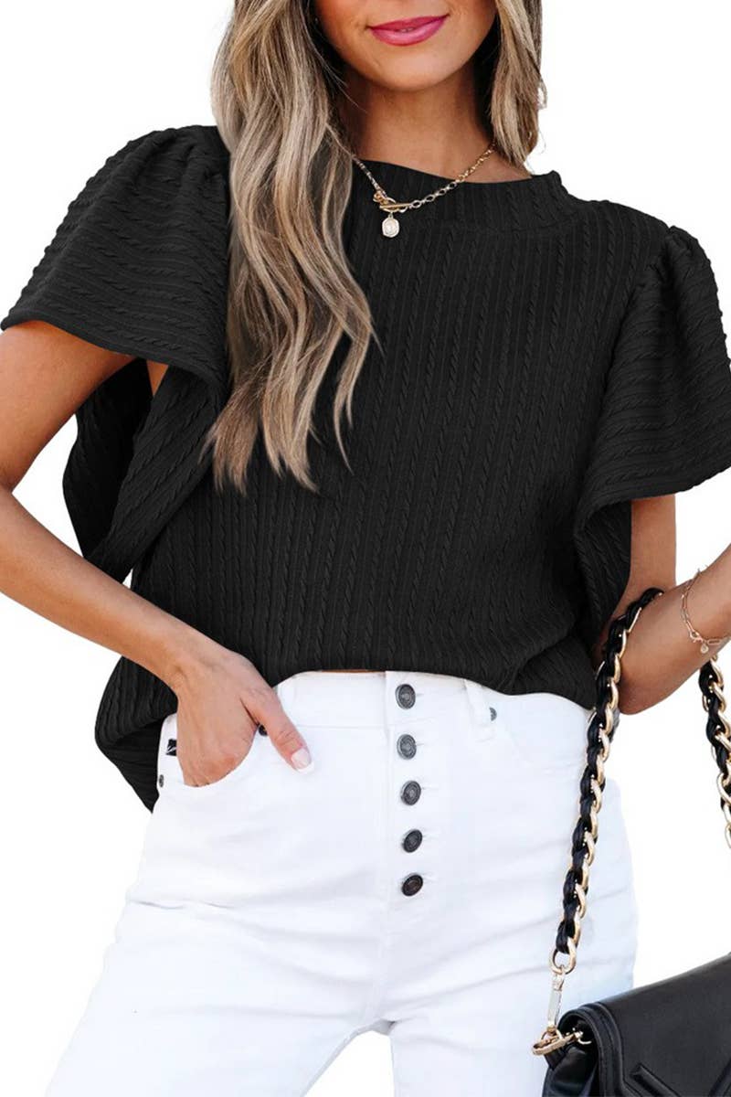 CWTBLS1811_SUMMER DOUBLE-LAYER RUFFLE SHORT-SLEEVED T-SHIRT