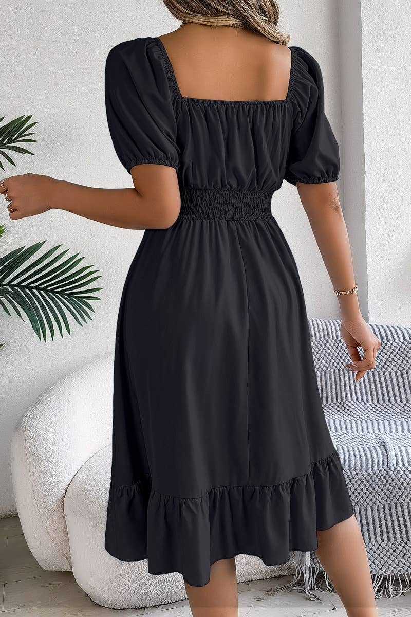 CWDSD4632_SQUARE NECK SHORT SLEEVE WAIST PEPLUM DRESS