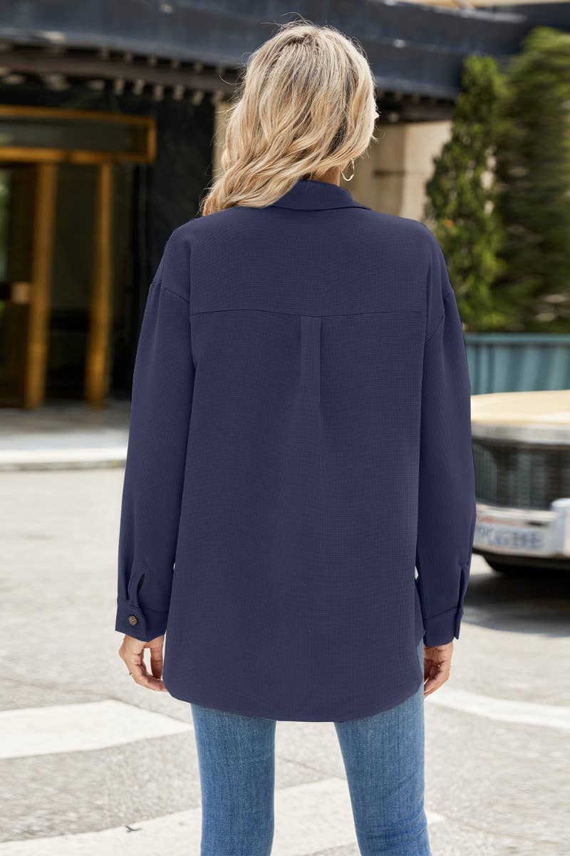 CWTSTL2300_SINGLE BREASTED LONG SLEEVE SOLID COLOR SHIRT TOP