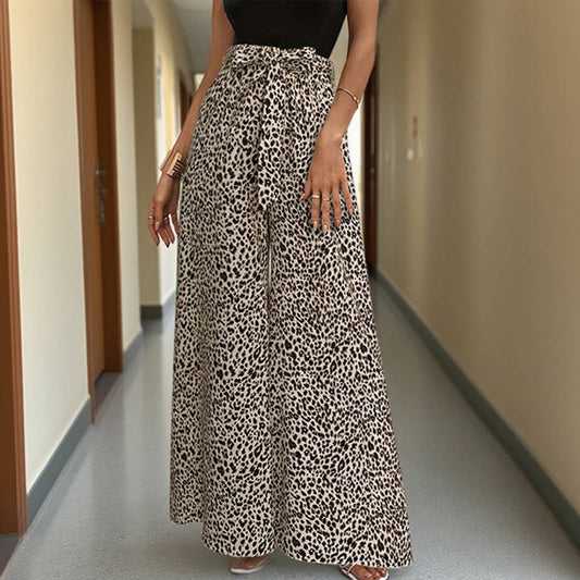 Elastic elastic waist leopard print flared pants