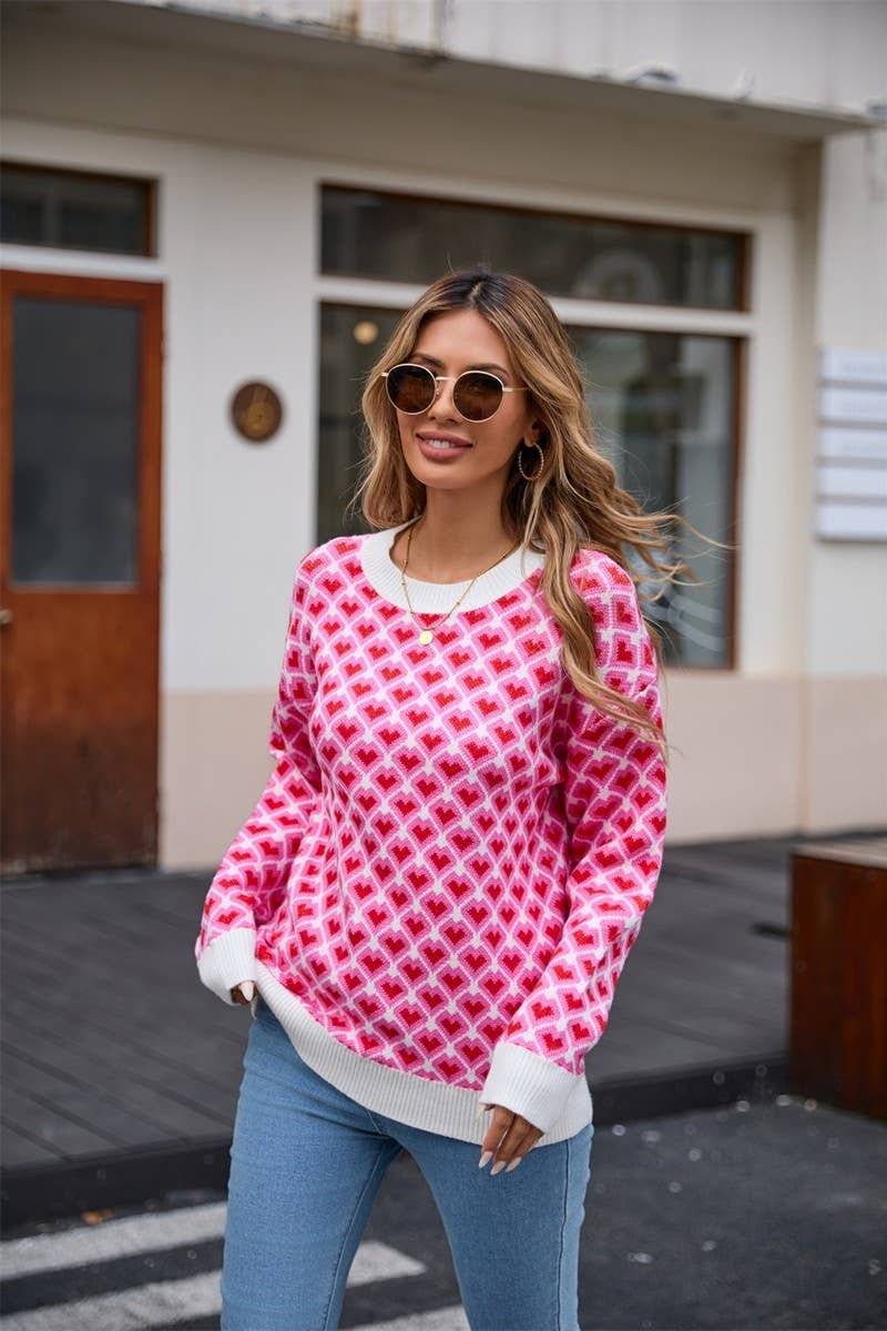 CWOSWL5760_VALENTINE'S DAY ROUND NECK SMALL HEART SWEATER