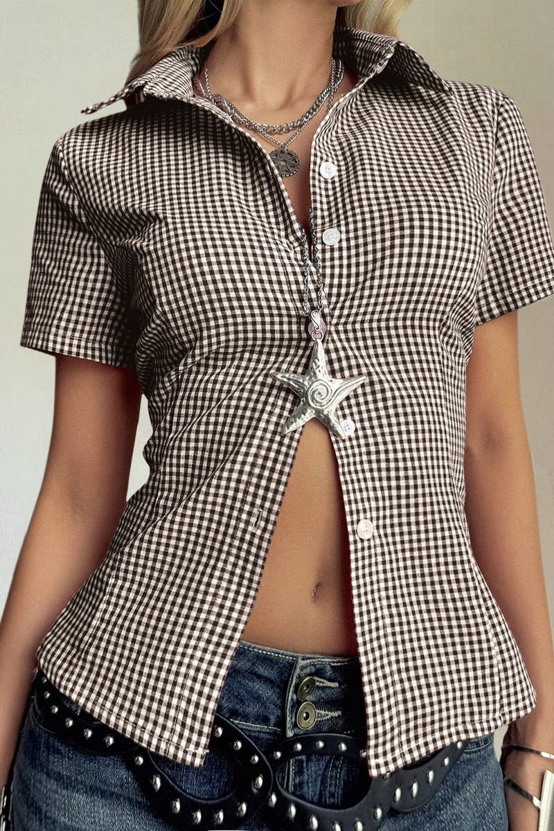 CWTSTS00827_CASUAL PLAID BUTTON SHORT SLEEVE SHIRT