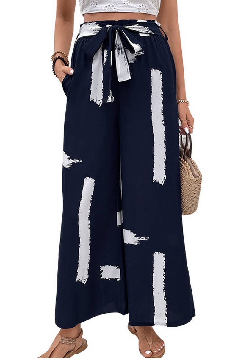 CWBLP0810_LACE-UP PRINTED HIGH-WAIST WIDE-LEG TROUSERS