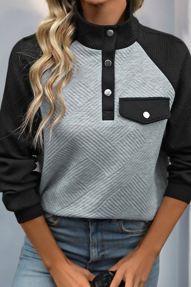 CWTTL1979_CONTRASTING COLOR PATCHWORK STAND UP COLLAR HOODIE