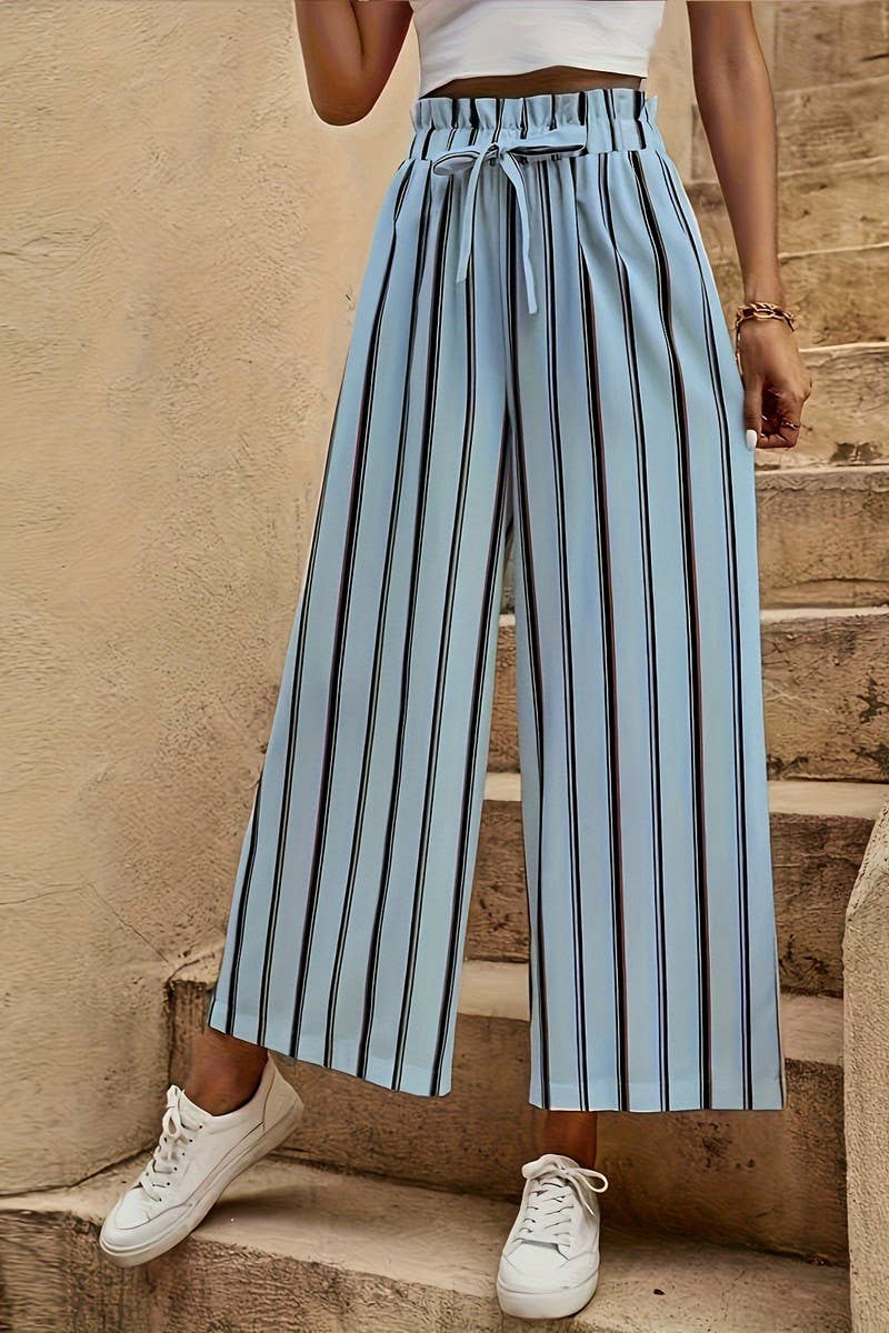 CWBLP2078_HIGH WAIST LOOSE FIT SLIM STRIPED WIDE LEG PANTS