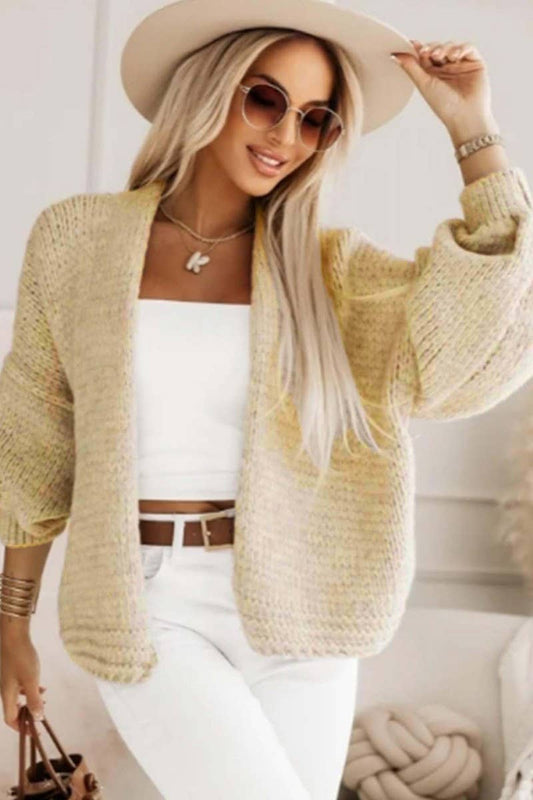 CWOCAL00728_SOLID CHUNKY KNIT V NECK LANTERN SLEEVE CARDIGAN