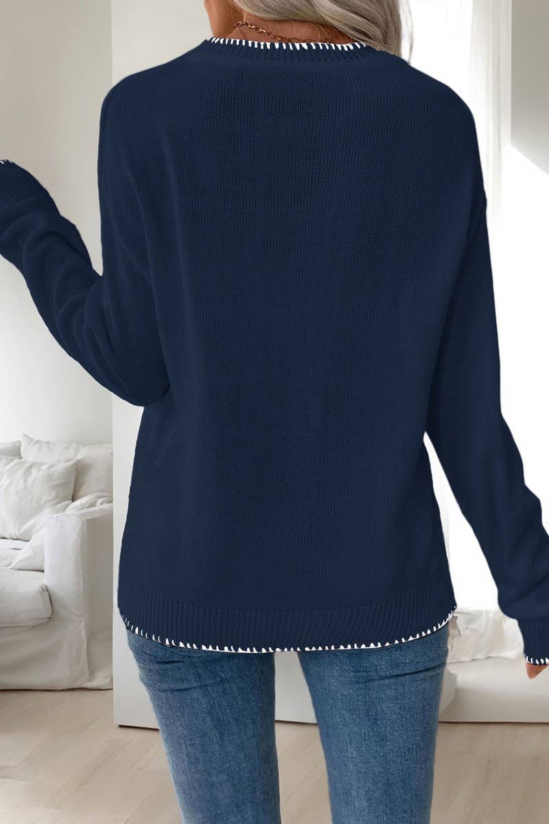 CWOSWL5861_BOW LONG SLEEVE CREWNECK CHRISTMAS SWEATER