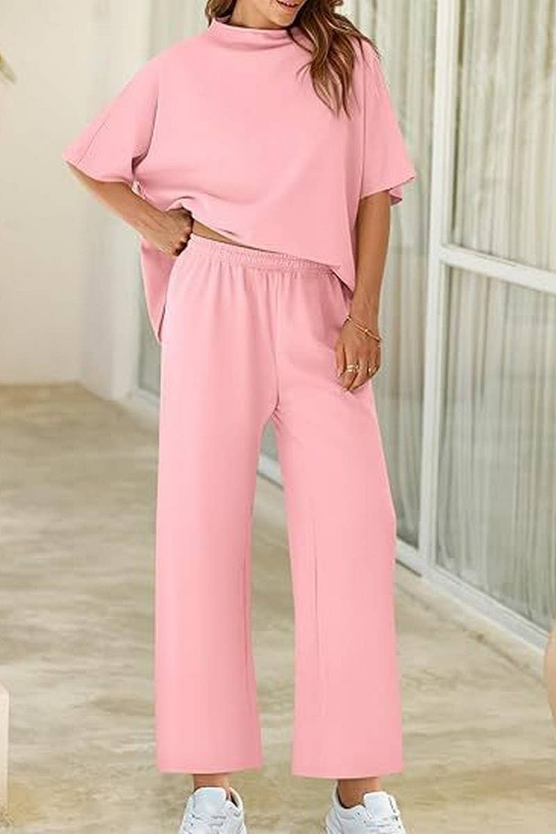 CWSTB1607_HIGH COLLAR BAT TOP NINE CROPPED PANTS SET