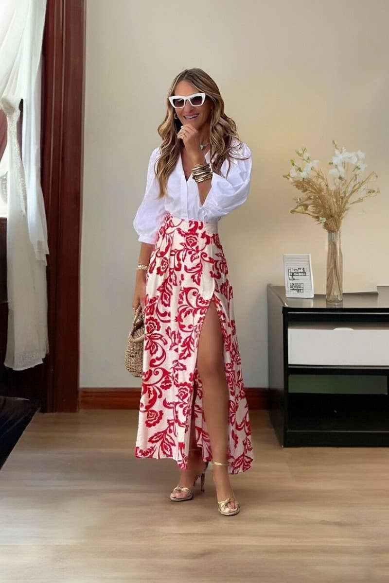 CWBLS0669_FLORAL HIGH WAIST SLIT MAXI SKIRT