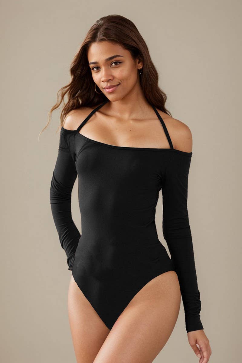 CWSBSL0157_HALTER NECK OFF-SHOULDER SEXY BODYSUIT