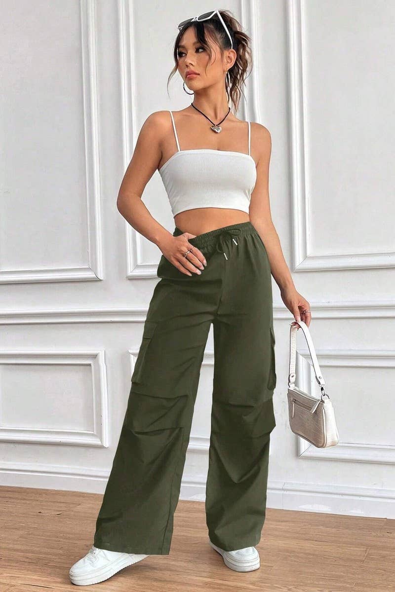 CWBLP1886_DRAWSTRING HIGH WAIST LOOSE COMMUTER OVERALLS