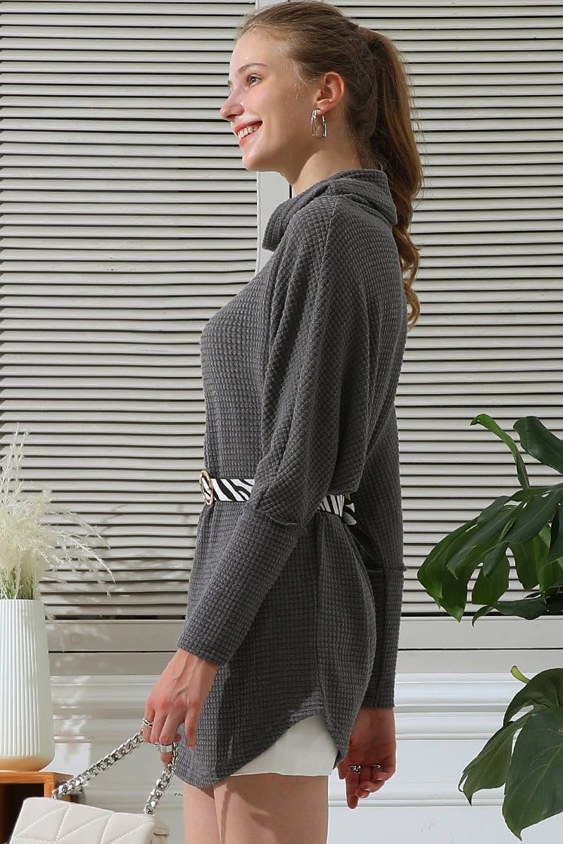 CWDSD10413_Cowl Neck A-Line Tunic Kint Top