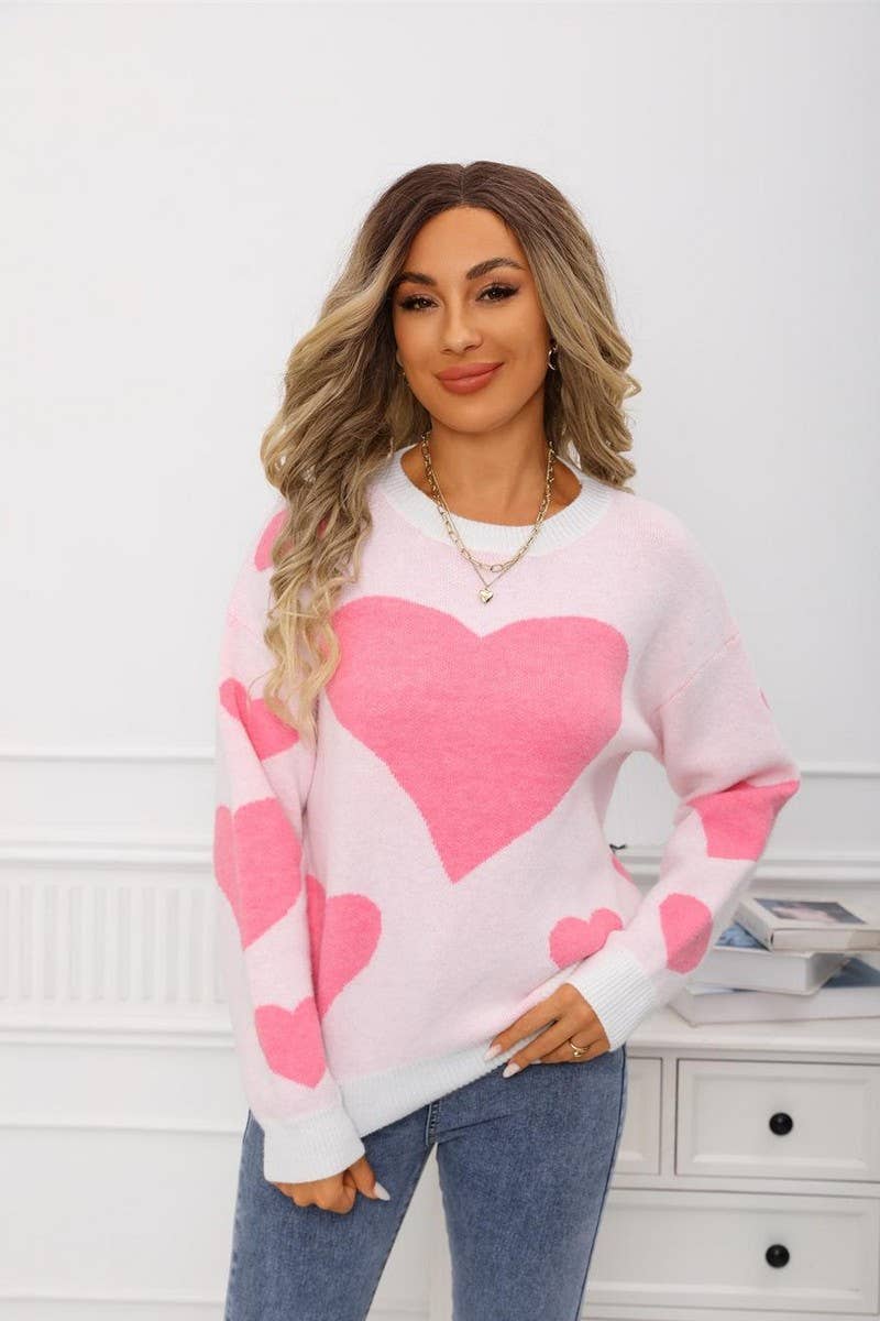 CWOSWL07591_HEART JACQUARD CONTRASTING KNITTED SWEATER