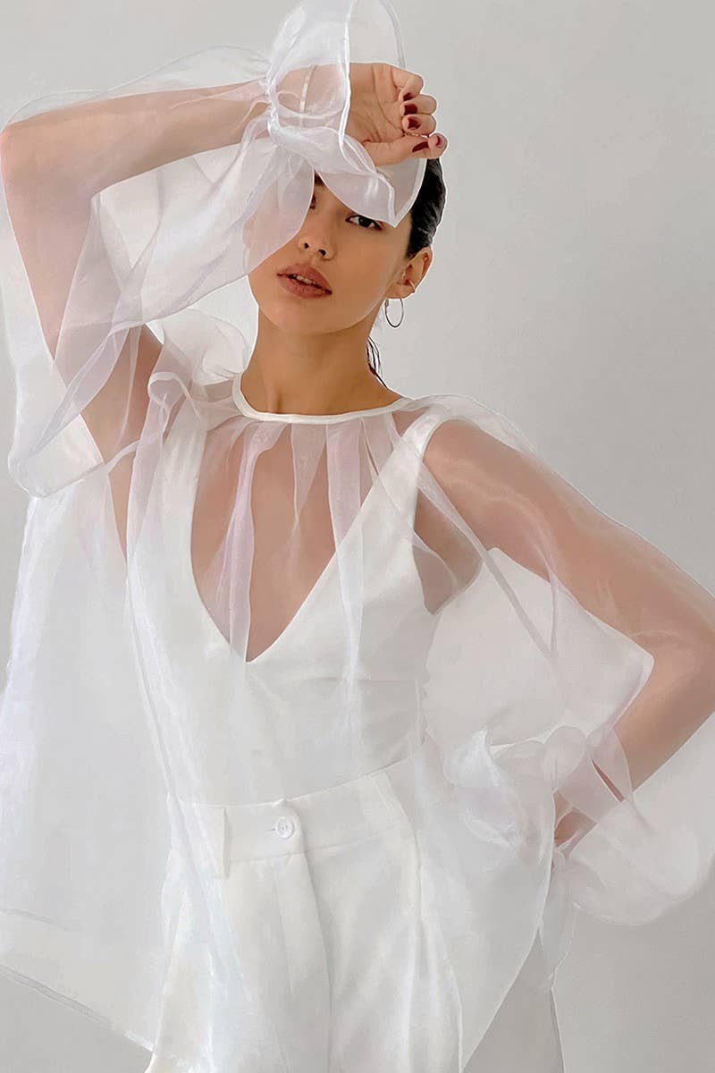 CWTBLL541_BLACK MESH SEE-THROUGH LONG-SLEEVED SHIRT BLOUSE