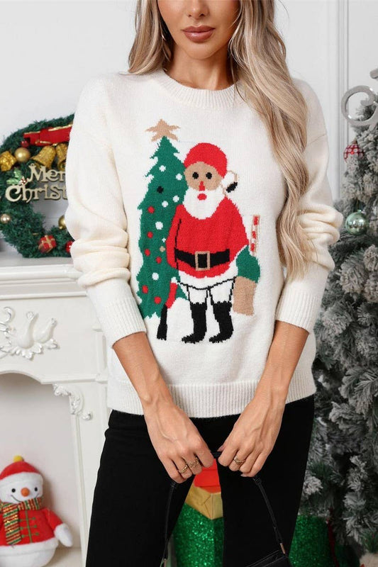 CWOSWL07568_CREW NECK JACQUARD CHRISTMAS KNIT SWEATER