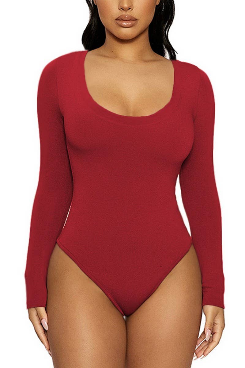 CWSBSL0156_SLIM FIT U-NECK LONG SLEEVE BODYSUIT
