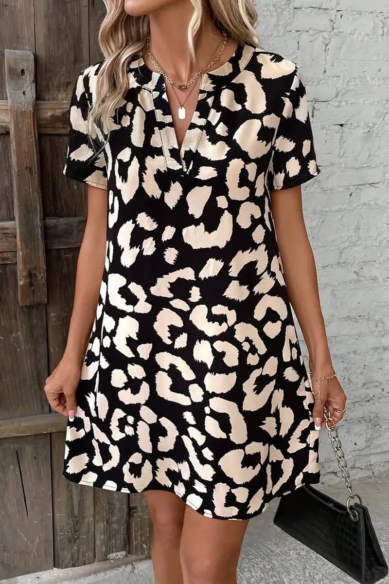 CWDSD8111_NEW SUMMER V-NECK SHORT SLEEVE DRESS