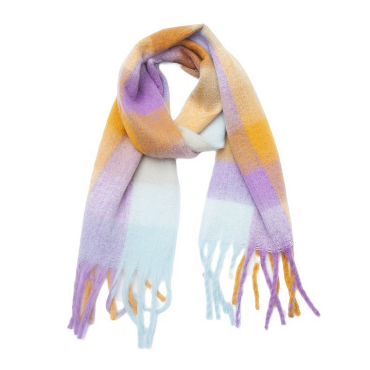 PLAID PATTERN FRINGE TRIM WINTER SCARF_CWASC2691