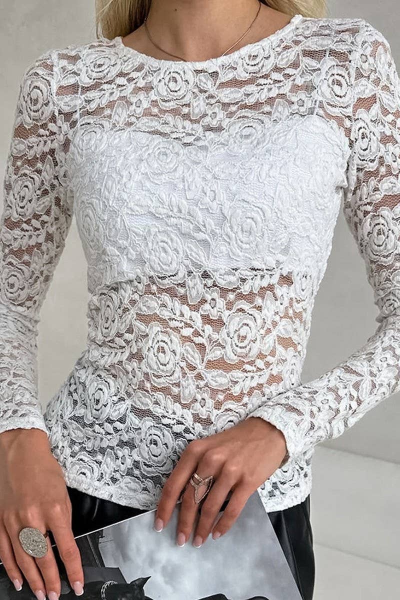 CWTBLL551_SEXY LACE SLIM-FIT LONG-SLEEVED BOTTOMING TOP