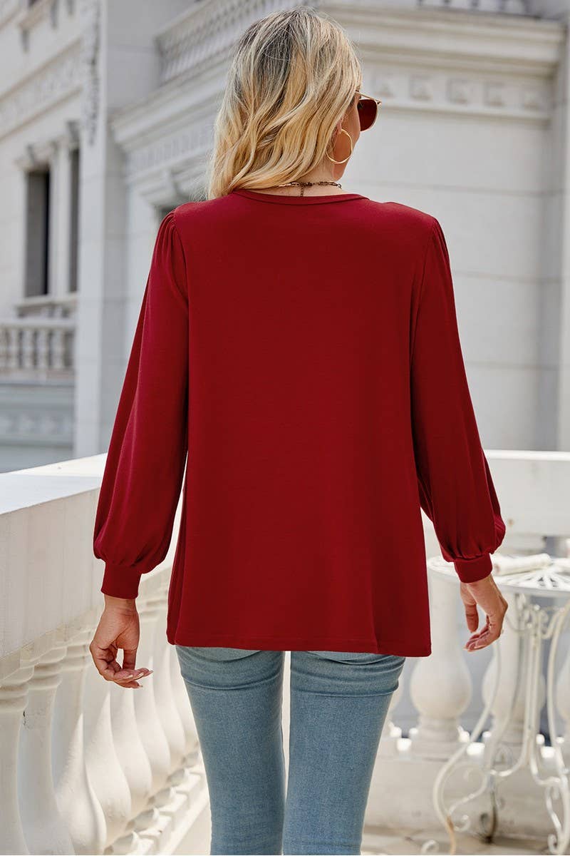 CWTBLL3690_LOOSE CREW NECK CASUAL PLEATED TOP