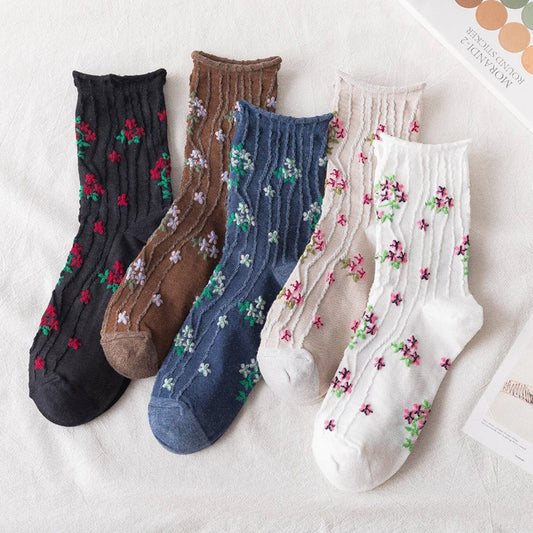 PREPPY LITTLE FLORAL STRIPED MIDTUBE SOCK LADY_CWMS0403