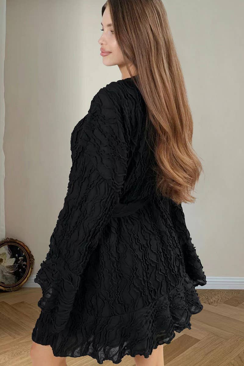 CWSPJ0295_LONG-SLEEVED RUFFLED PAJAMAS THREE-PIECE SET