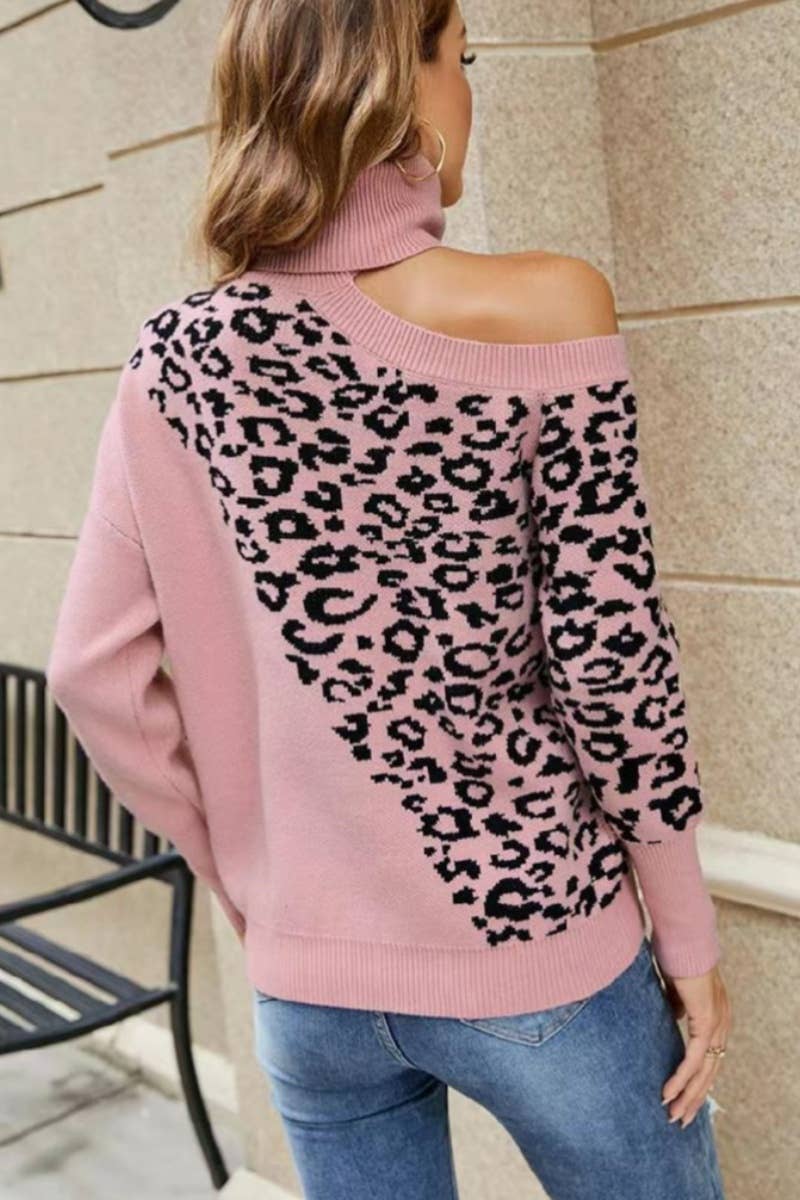 CWOSWL6321_LEOPARD TURTLENECK OFF-THE-SHOULDER SWEATER