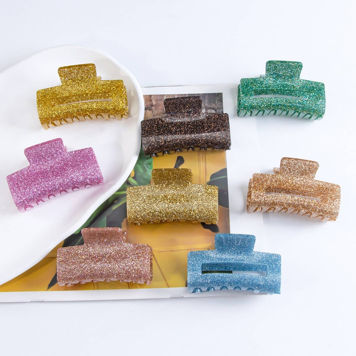 CWAHA1437_GLITTER POWDER RECTANGLE GENTLE HAIR CLAW CLIP