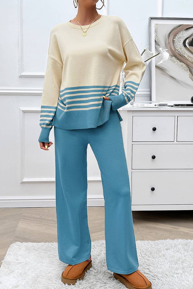 CWSS1057_AUTUMN CASUAL LOOSE CONTRAST COLOR SWEATER SUIT