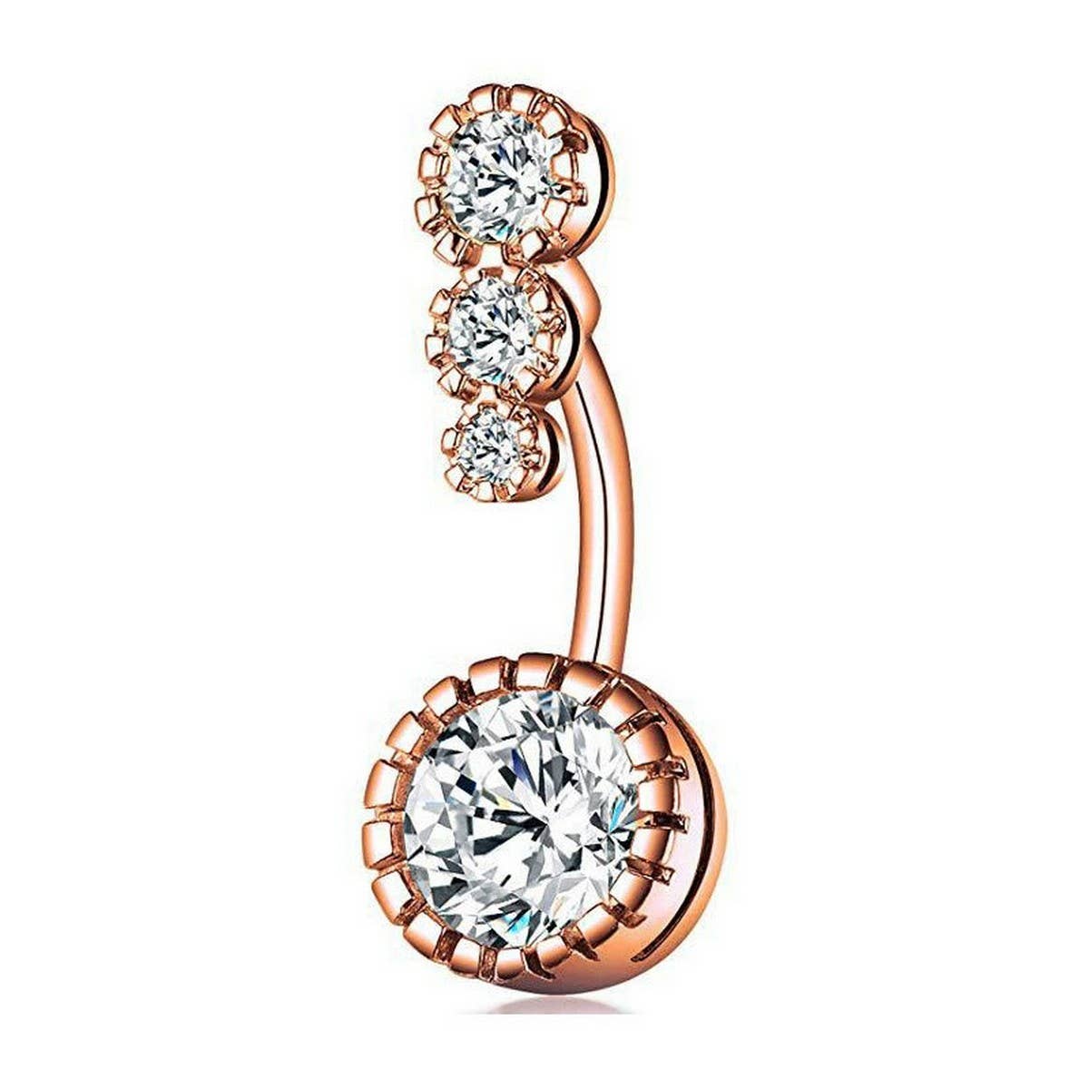 3 Gem CZ Belly Ring ??Surgical Steel Piercing_CWMM9174