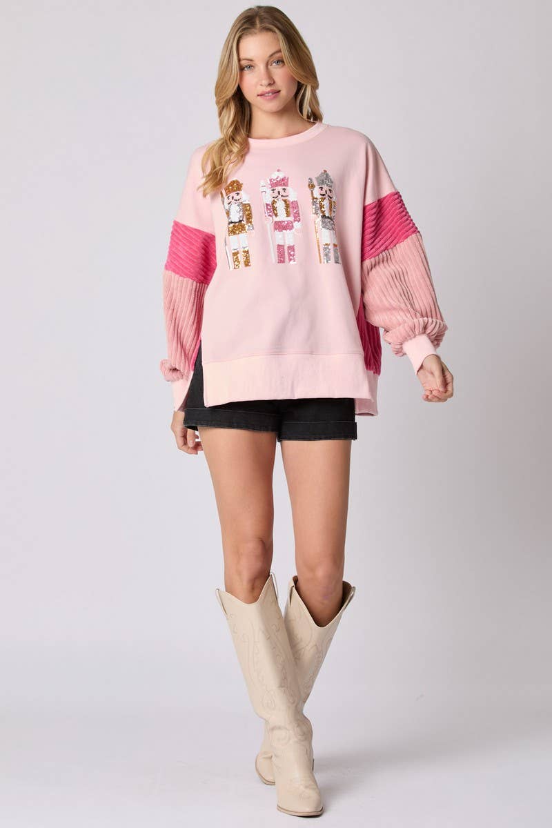 CWTBLL01267_CHRISTMAS SOLDIER SEQUIN COLORBLOCK SWEATSHIRT