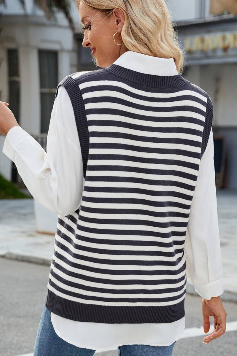 CWOV00139_CASUAL V-NECK SLIT WAISTCOAT KNITTED VEST