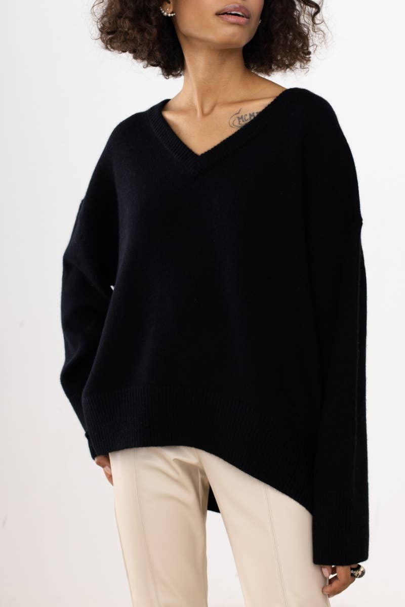 CWOSWL6632_SOLID COLOR V-NECK LONG-SLEEVED SWEATER