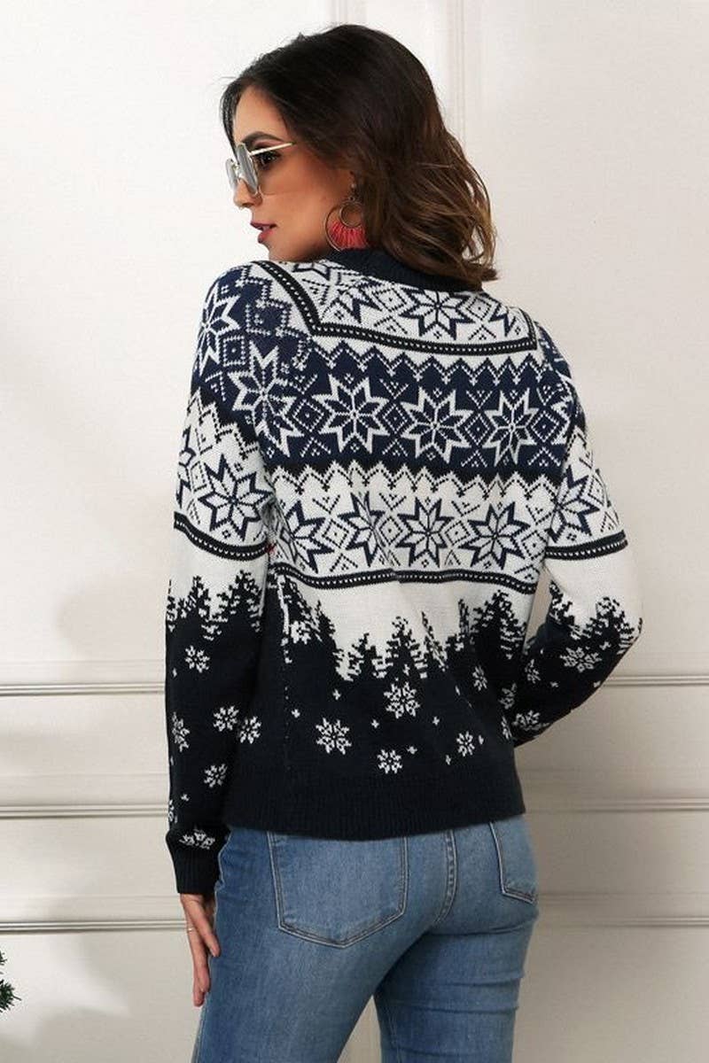 CWOSWL2498_SNOWFLAKE JACQUARD CHRISTMAS LOOSE SWEATER