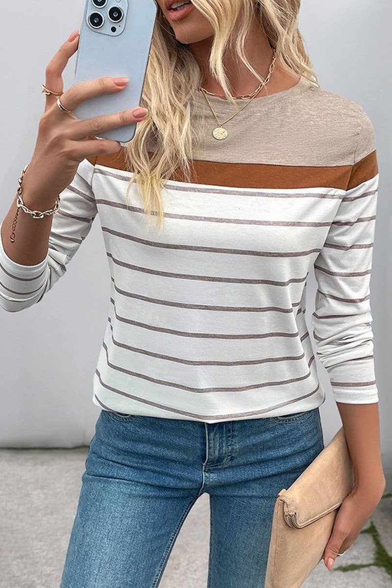 CWTBLL4033_VINTAGE CASUAL STRIPED LONG SLEEVE TEE