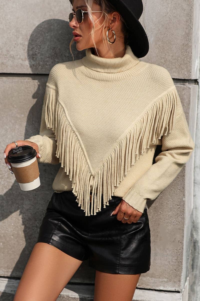 CWOSWL6486_TURTLENECK LONG-SLEEVED SWEATER WITH FRINGE