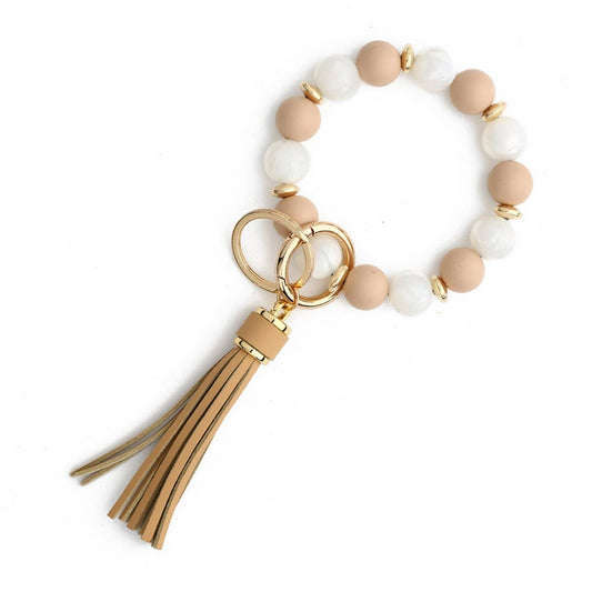 Silicone Bead Bracelet Keychain with Tassel_CWAB5026
