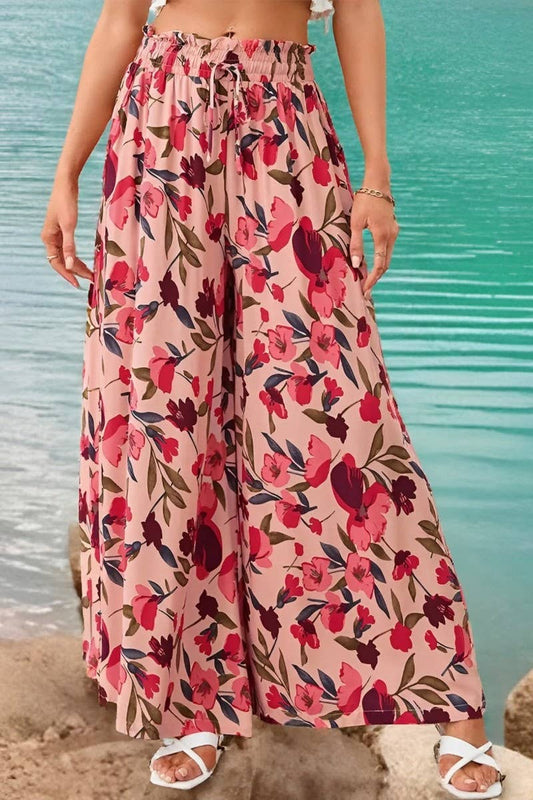 CWBLP2180_FLORAL WIDE-LEG HIGH WAIST CASUAL TROUSERS